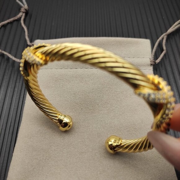 18k gold plated 7mm diamond double X bracelet - Picture 4 of 5